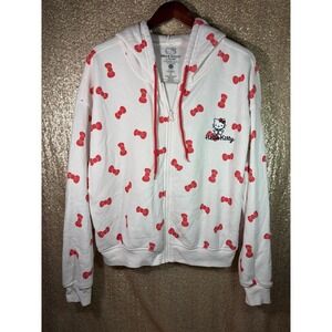 Sanrio Hello Kitty Bow All-Over Print Full Zip Hoodie Jacket Pink White XL